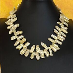 Perfectly imperfect pale yellow 15 mm-20 mm Biwa freshwater pearls necklace